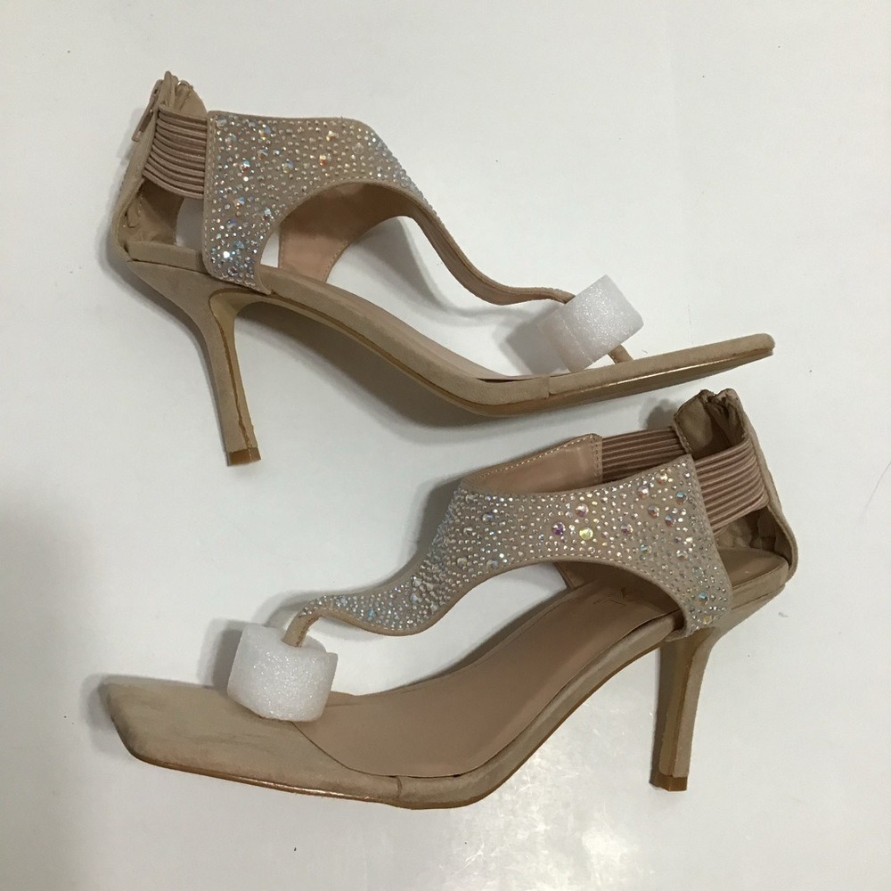 ROUGE Women's Embellished Rhinestone Thong Sandals Heels Beige Size 10‎